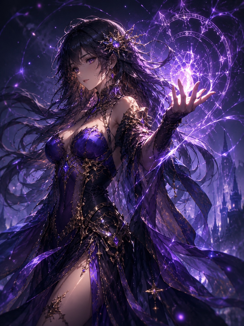 A radiant heroine mid-spell — painterly JRPG concept art.